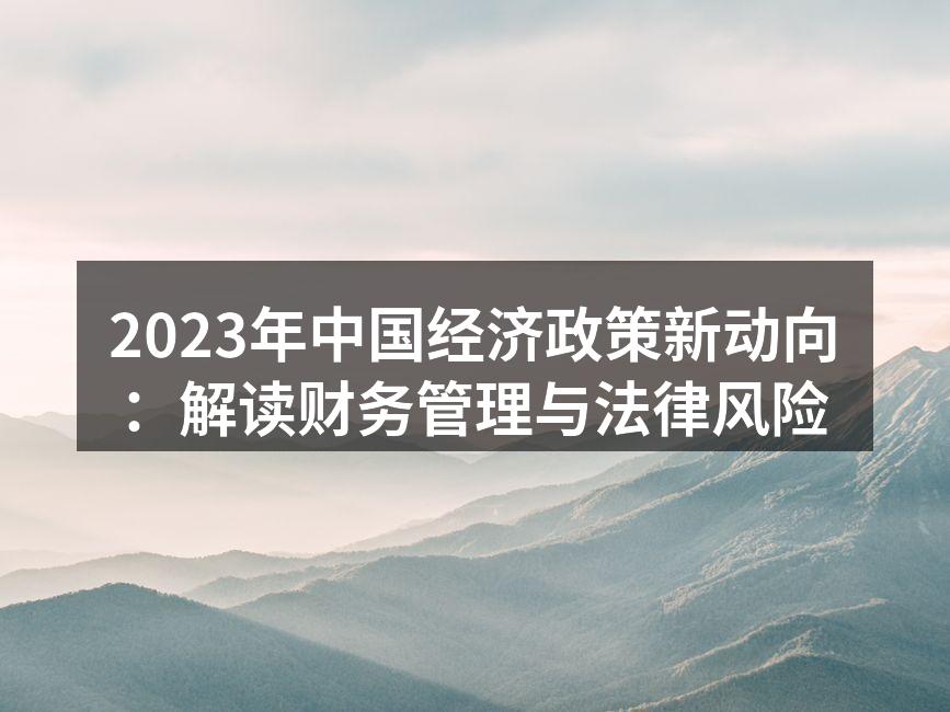 2023年中国经济政策新动向：解读财务管理与法律风险